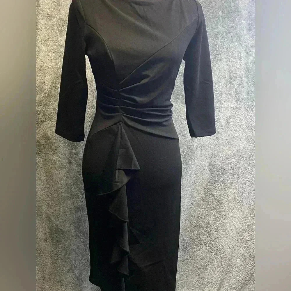 AISIZE Women's Retro Ruched Elegant Business Pencil Sheath Dress size Small - Picture 2 of 12